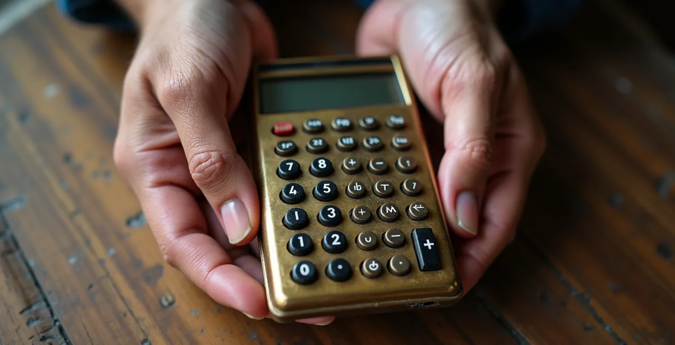 Mains analysant des documents financiers sur table en bois avec calculatrice