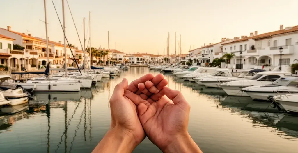Marina de Santa Margarita à Rosas avec bateaux amarrés et résidences